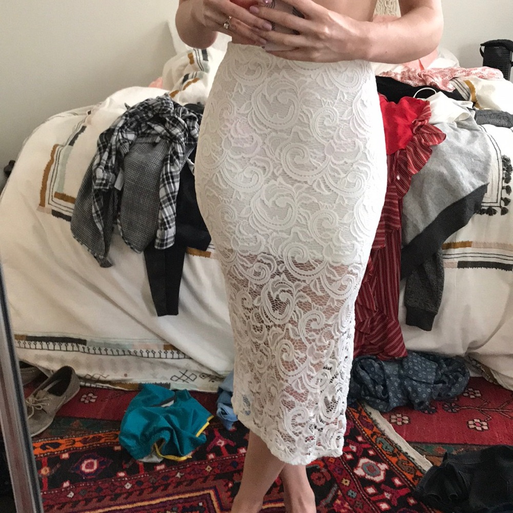 White lace midi skirt